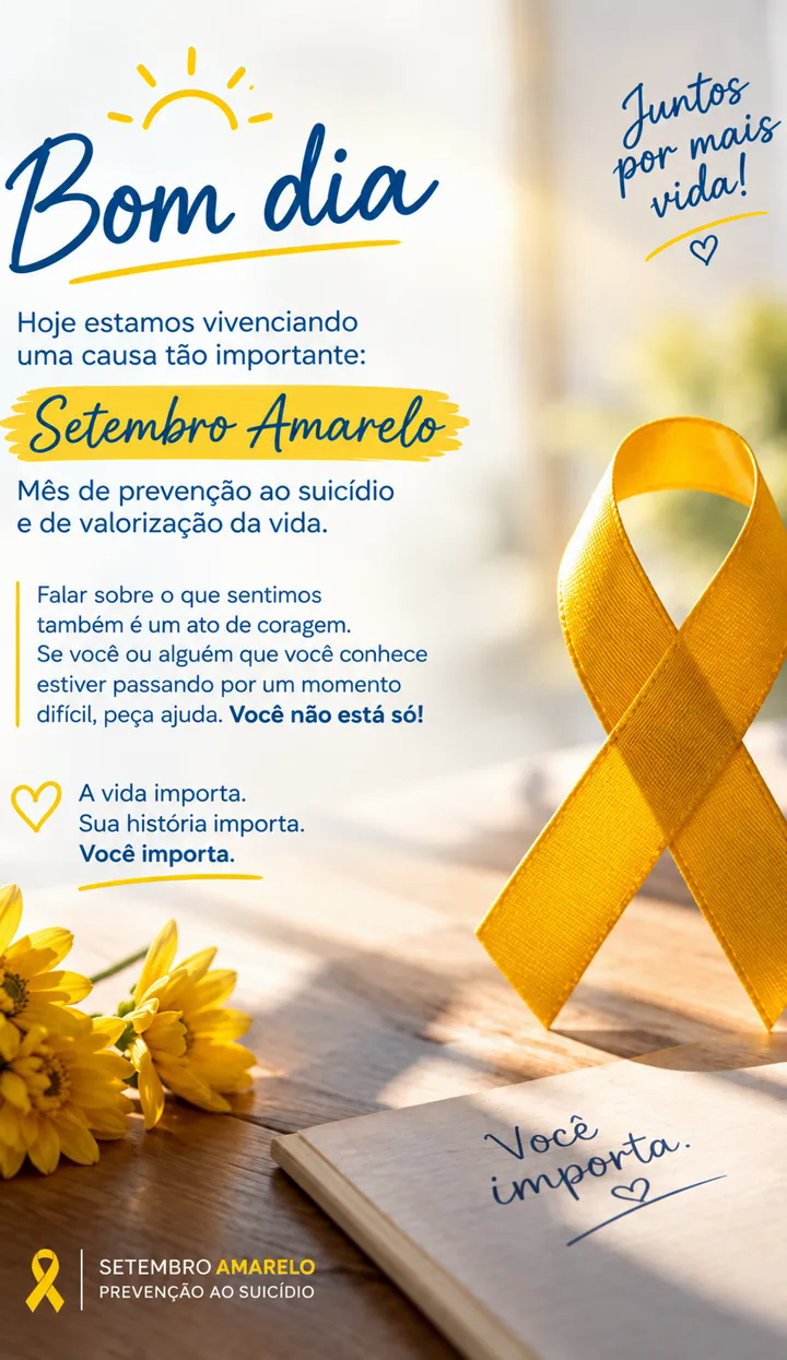 Campanha Setembro Amarelo - Escola Tempo de Aprender. Juntos por mais vida! Falar sobre o que sentimos também é um ato de coragem.